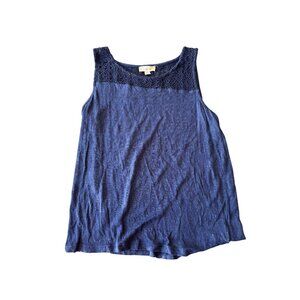 Nurture Womens Sleeveless Scoop Neck Navy Tank Top M Lace Overlay Casual